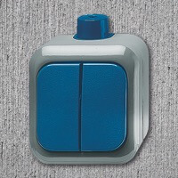 Выключатель 2-х клавишный ABB, Busch-Duro 2000 AP, Цвет: Серо-синий