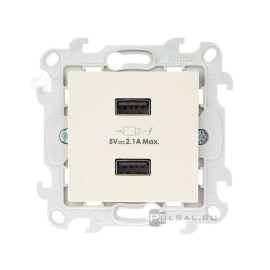 Розетка USB, 2,1А
Simon 24 Harmonie,  USB type-A 5V,  двойная,   цвет - слоновая кость,  пластмасса,  2411096-031,  Simon
 - PULSAL.RU