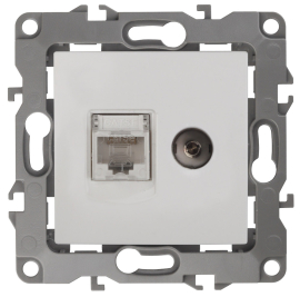 Розетка одиночная TV+RJ45
Эра 12,  телевизионная (TV),  одинарная,   цвет - белый,  пластмасса,  Б0027441,  12-3110-01,  ЭРА
 - PULSAL.RU