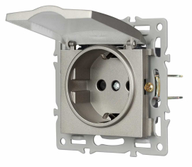 Розетка
PRESTO,  GLARE,  VERSA,  без шторок,  с крышкой,  с заземлением,  одинарная,  винтовые клеммы,   цвет - серый,  пластмасса,  IP 44,  043747 ARL,  043747,  Аrlight
 - PULSAL.RU