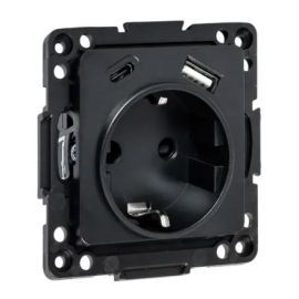 Розетка USB type-A+C с электрической розеткой
Стокгольм,  USB type-C 5V,  USB type-A 5V,  Электр. с USB,  двойная,   цвет - черный,  пластмасса,  EZR16-2USB-typeA-typeC,  EKF
 - PULSAL.RU