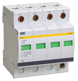 Ограничитель перенапряжения (УЗИП / OVR) ОПС1-C KARAT, 4 полюса, Класс 2, 20 кА, 40 кА, MOP20-4-C, IEK - PULSAL.RU
