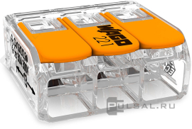 Клемма с рычагами компактная для медных проводников 0,5-6 мм2 на 3 проводника
WAGO,   серия - 221
- PULSAL.RU