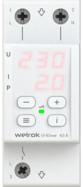 Реле напряжения с контролем тока 1P+N Relay welrok, 1НО, 63А, 220В AC, VI-63 red, Welrok - PULSAL.RU