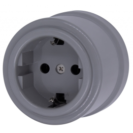 Розетка
Лизетта,  без шторок,  с заземлением,  одинарная,  винтовые клеммы,   цвет - титан,  пластмасса,  B1-101-26,  Bironi
 - PULSAL.RU