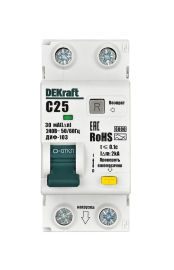 Автомат дифференциального тока ДИФ-103, 1+N полюс, 25А, C, 6 кА,  тип - AC, 30 мА, 16313DEK, Dekraft - PULSAL.RU