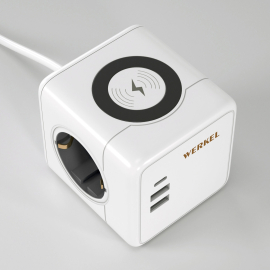 Розеточный блок 3-местный + 2 USB type-A + 1 USB type-C + беспроводная зарядка,   длинна провода - 1,5 мм.,  USB зарядка,   цвет -  белый,  W6513501,  a066454,  Werkel - PULSAL.RU