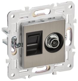 Розетка одиночная TV+RJ45
Skandy,  телевизионная (TV),  одинарная,   цвет - никель,  металл,  SK-AK20-2-K50,  IEK
 - PULSAL.RU